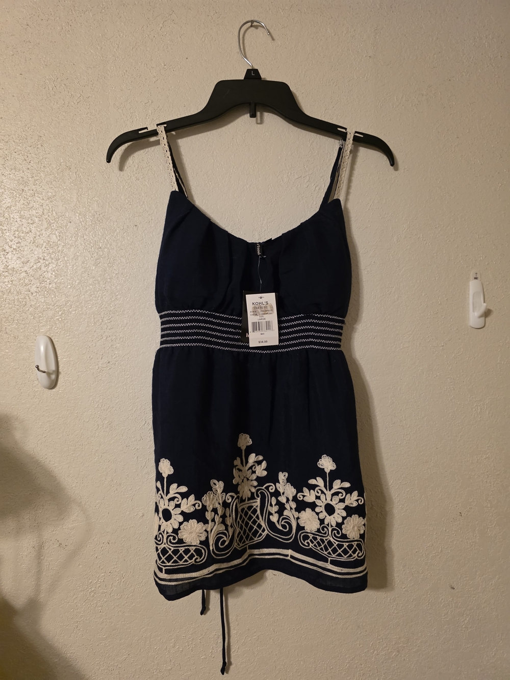 Heart Soul Navy Blue Spaghetti Strap Embroidered Sundress Top